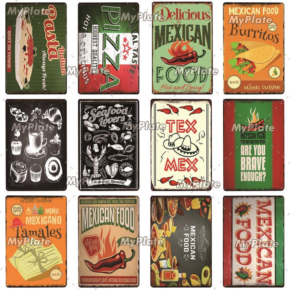 MEXICAN อาหารป้ายโลหะโล่โลหะ Vintage Fast Food Tin Sign Wall Decor สําหรับห้องครัว Cafe Diner บาร์อิ