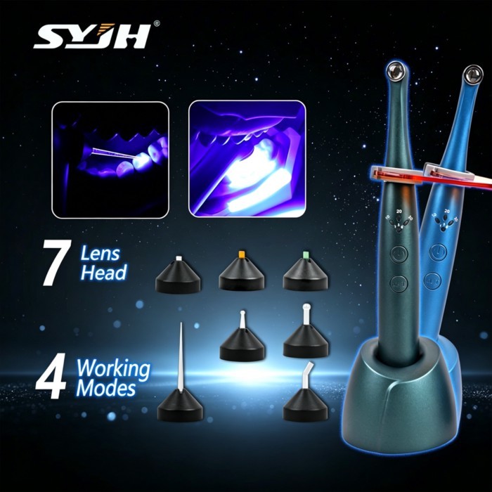 SYJH 10W Wireless Dental LED Curing Light 1S 2500mW/cm² 7 Lens Head Multifunctional 4 Working Modes