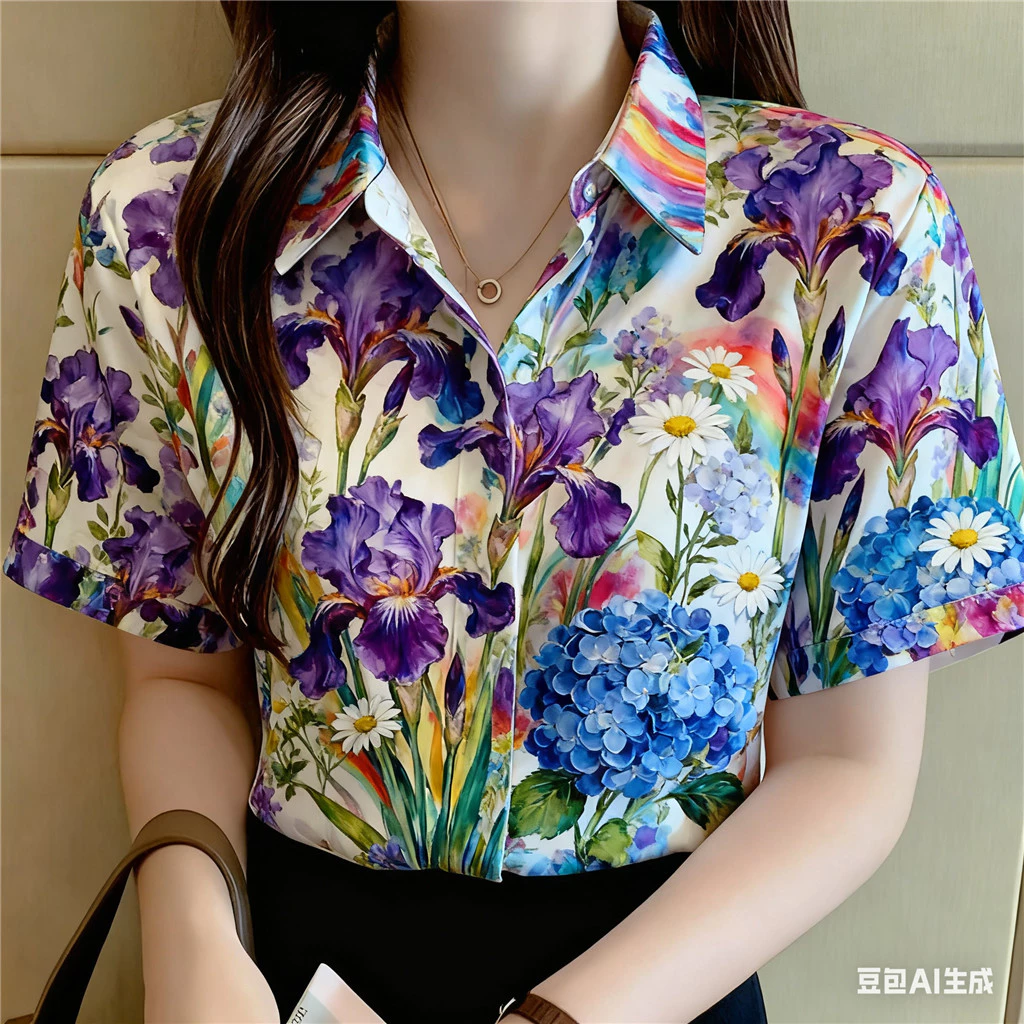 เสื้อผู้หญิง เสื้อท็อปแขนสั้นลายดอกไม้ สไตล์ฮาวาย ไซส์ใหญ่ thumbnail 3