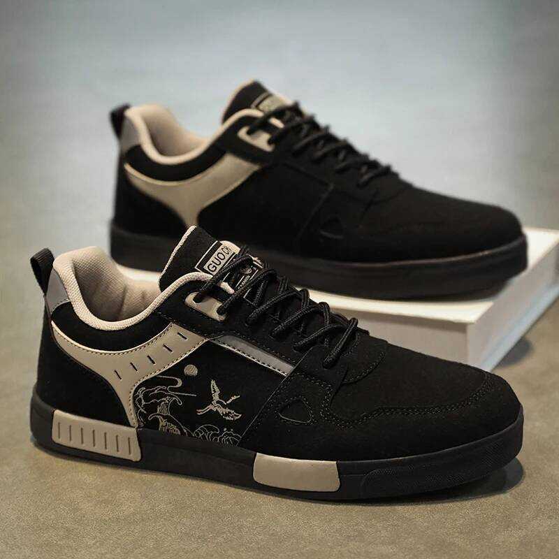 C Men's Easy To Wipe Clean Skate Shoes, Good Grip, Low Top Lace-Up Sneakers, Men's Shoes