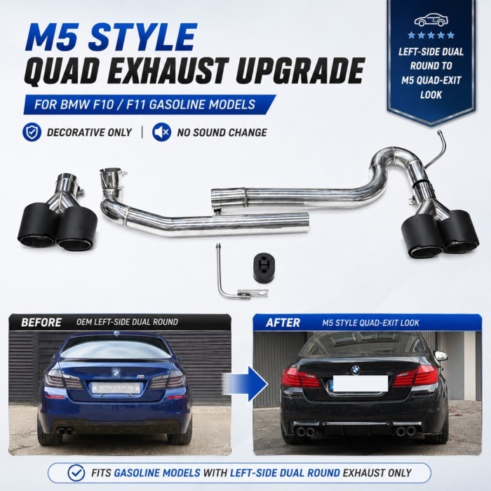 M5 Style Quad Exhaust Tip Fit For BMW 5 Series F10 F11 520i 523i 528i Carbon Fiber Stainless Steel