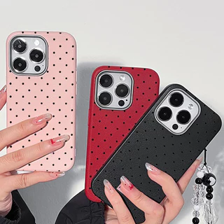 เคสไอโฟน 16 สำหรับ IPhone 13 XR 16 15 11 14 12 Pro Max 15 14 16 6 6S Plus XS X โปลก้า จุดสีทึบหนัง กรณีพื้นผิว