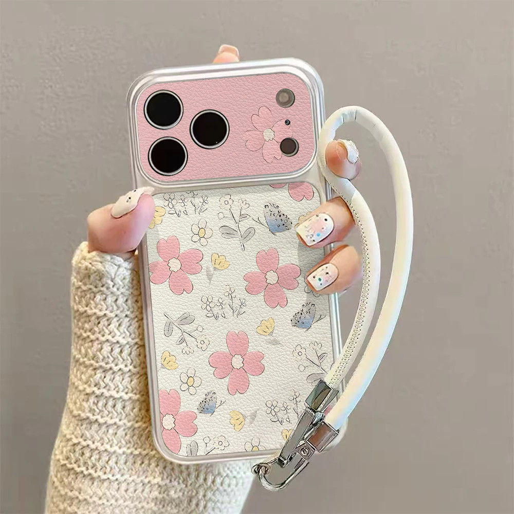 ปลอกสําหรับ OPPO Reno 15 14 Pro 15F 14F 13F 12 11 A53S ดอกไม้สีชมพูหนังเคสโทรศัพท์กล้องขนาดใหญ่หน้าต