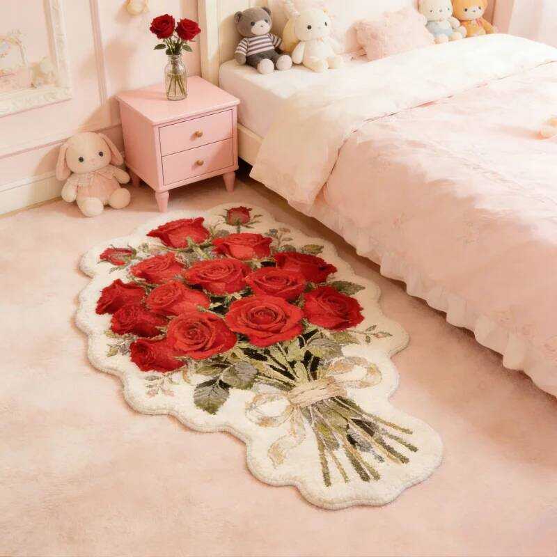oom Decor Rose Carpet Irregular Shape Carpets For Living Room Fluffy Soft Lounge Floor Mat Thickend