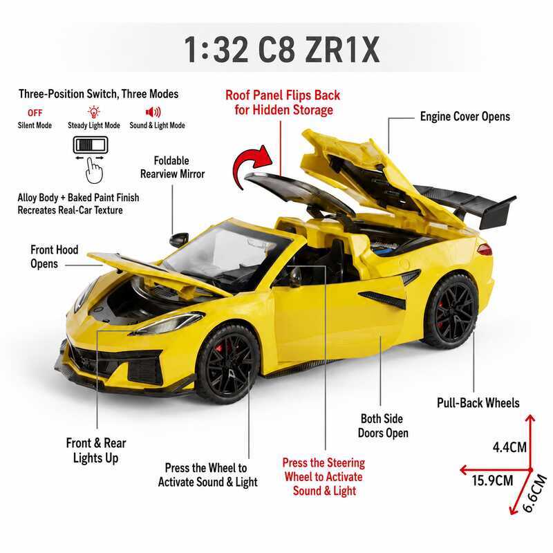 C8 Zr1x Er Sport Racing Car Toy Diecast Miniature Model Pull Back Sound & Light Collection Gift For