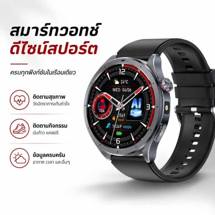 🚚2026 [Pure Health] สมาร์ทวอทช์ HR6 วัดค่าเลือด/ไขมัน/กรดยูริค 150+ โหมดออกกำลังกาย IP67
