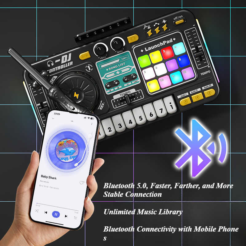 rophone Electronic Piano Keyboard Bluetooth DJ Turntable Controller Musical Instrument Kid Birthday