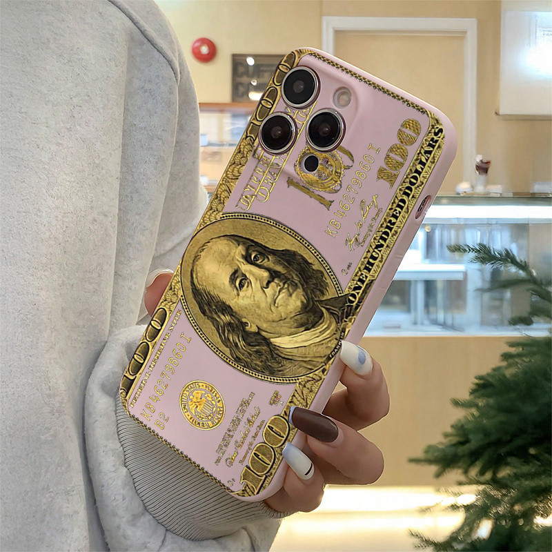 สีชมพู Dollar Bill พิมพ์เคสโทรศัพท์กันกระแทก Anti Scratch Hard Case สําหรับ IPhone 14 13 12 Pro Max 