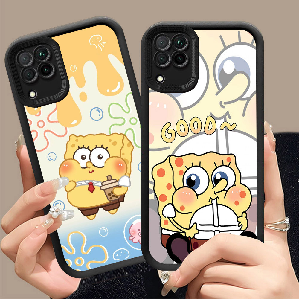 Q-7 SpongeBob ขาวดำเคสโทรศัพท์หรับ Samsung M12 A12 F42 A22S A22 5G ปกสีชมพู
