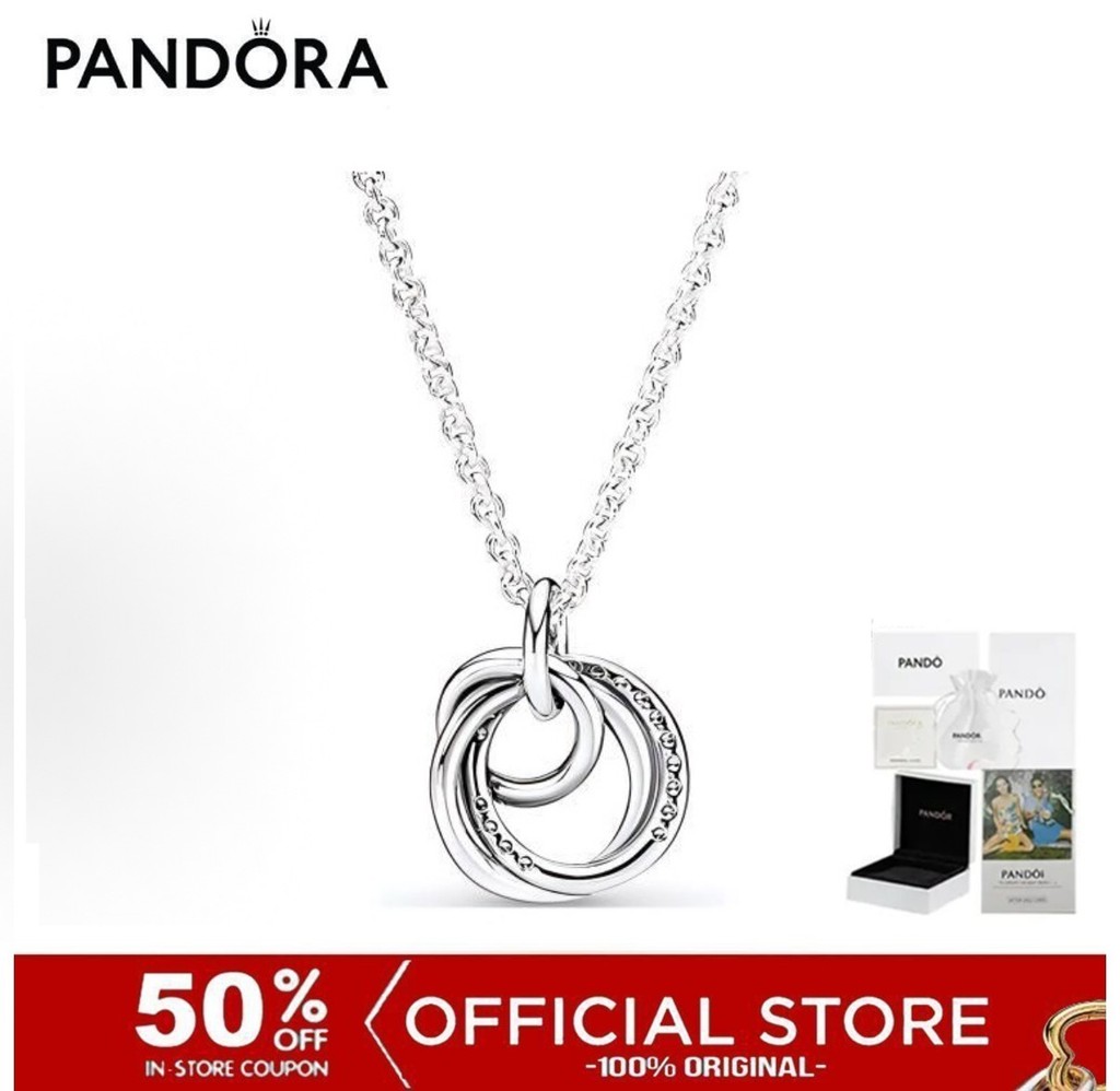 (ของแท้100%) Pandora Encircled Sterling Silver Necklace With Clear Cubic Zirconia Pendant