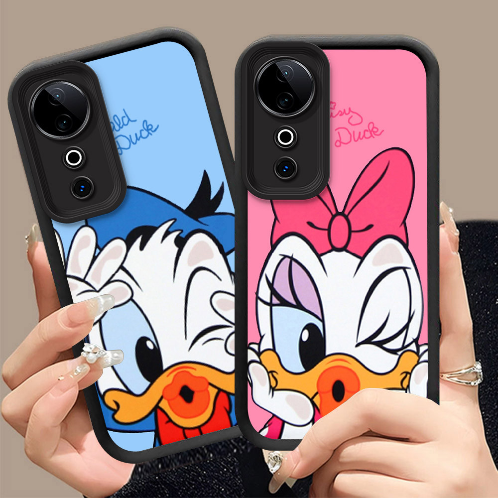 Q-34 Donald Duck ขาวดำเคสโทรศัพท์หรับ VIVO V50 V40 V50E 5G ปกสีชมพู