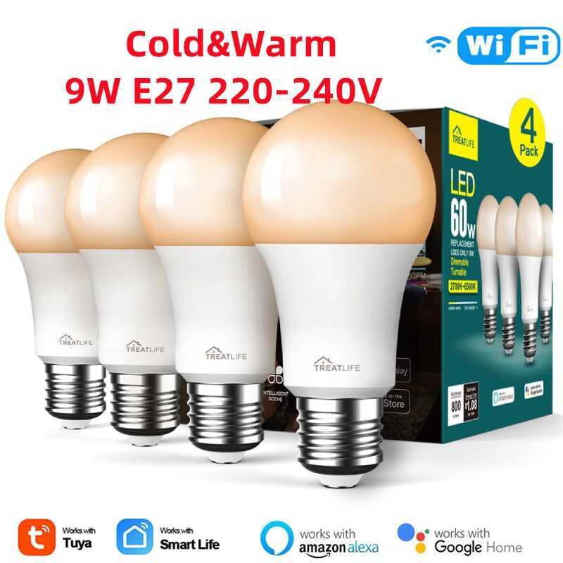 ❤ E Life Smart Store 1/2/4ชิ้น TUYA หลอดไฟไฟ LED CW E27 9W 220-240V