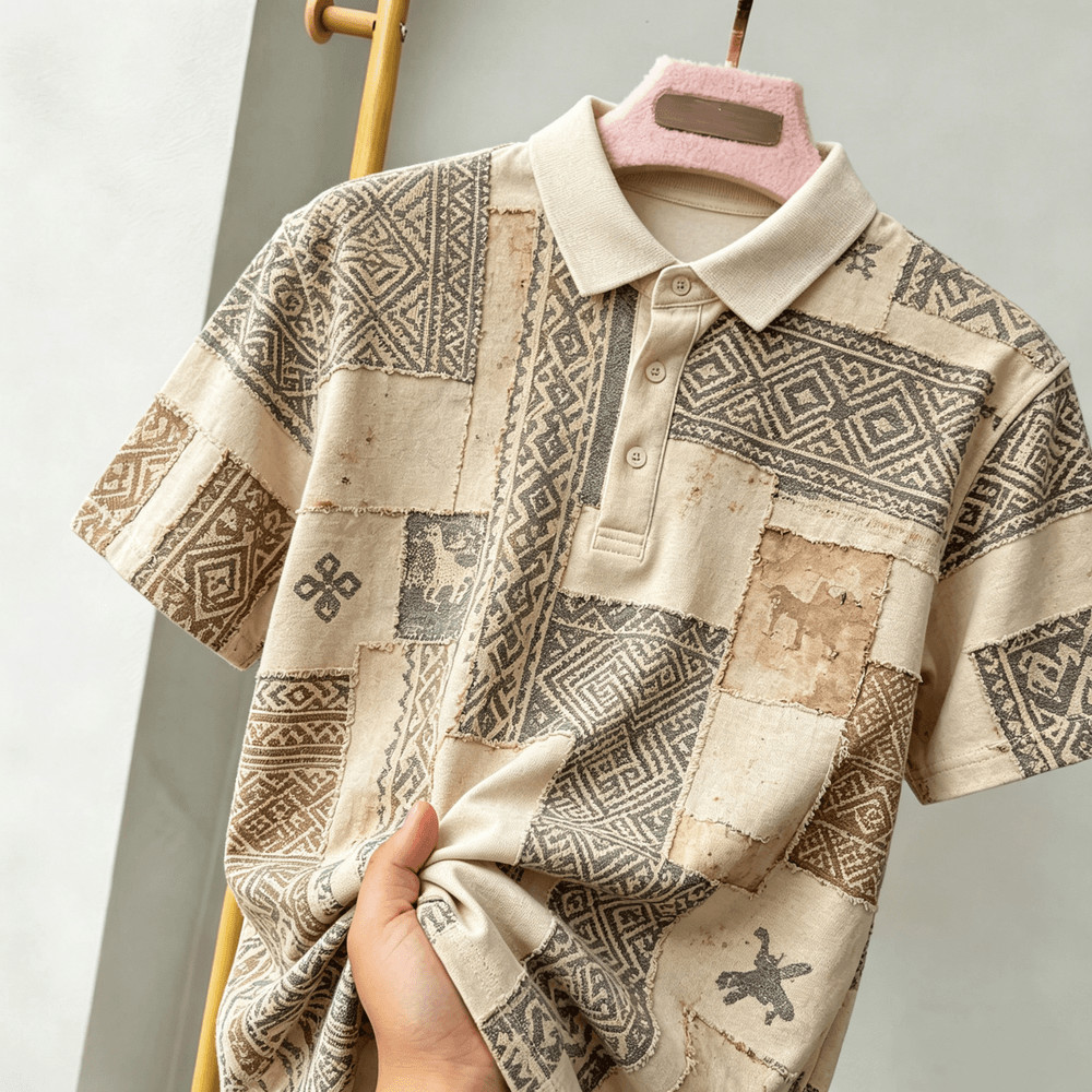 Vintage Men เสื้อโปโลชาติพันธุ์ Tribal Sun รูปแบบแขนสั้นทั้งหมดพิมพ์ Breathable Casual ทุกวันฤดูร้อนสวมใส่ Tops 18