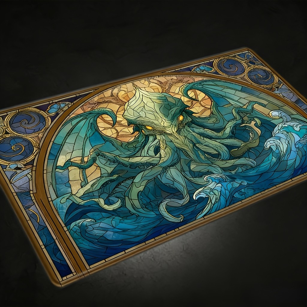 Cthulhu Themed แผ่นรองโต๊ะสําหรับเล่นเกมขนาดใหญ่ฐานยางกันลื่นเดสก์ท็อปพร้อมแผ่นรองเมาส์ดีไซน์แขน Cth