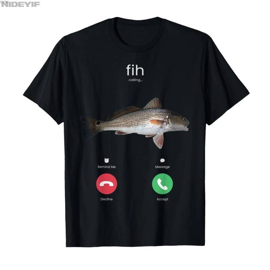 Fih Calling Remind Me Message Decline Accept Phone Call Fish T-shirt Men Women 100% Cotton T Shirts 