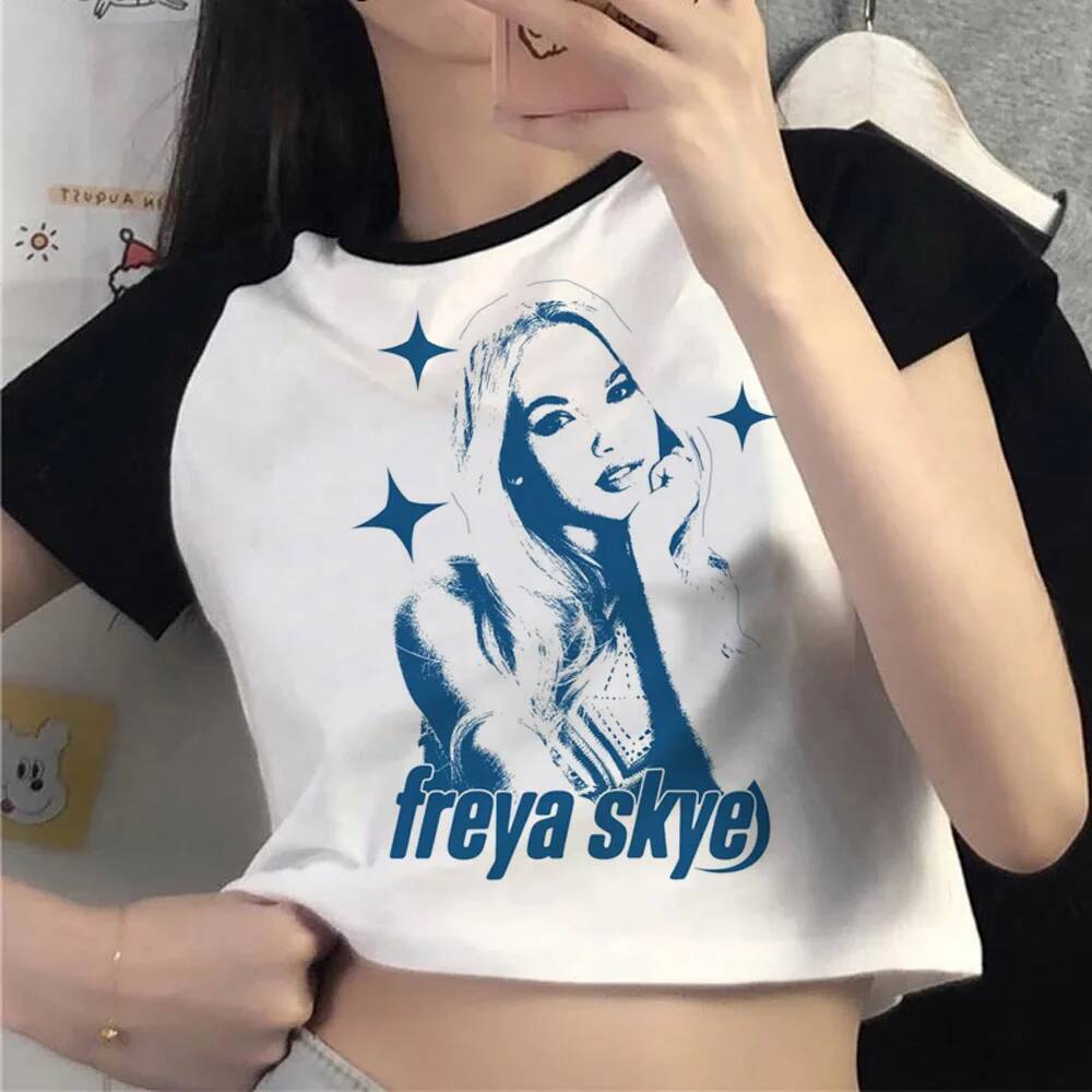 Freya Skye cropped Topผู้หญิงฉากGrunge Harajukuน่ารักTเสื้อKawaii Grunge emo gyaru cutecore