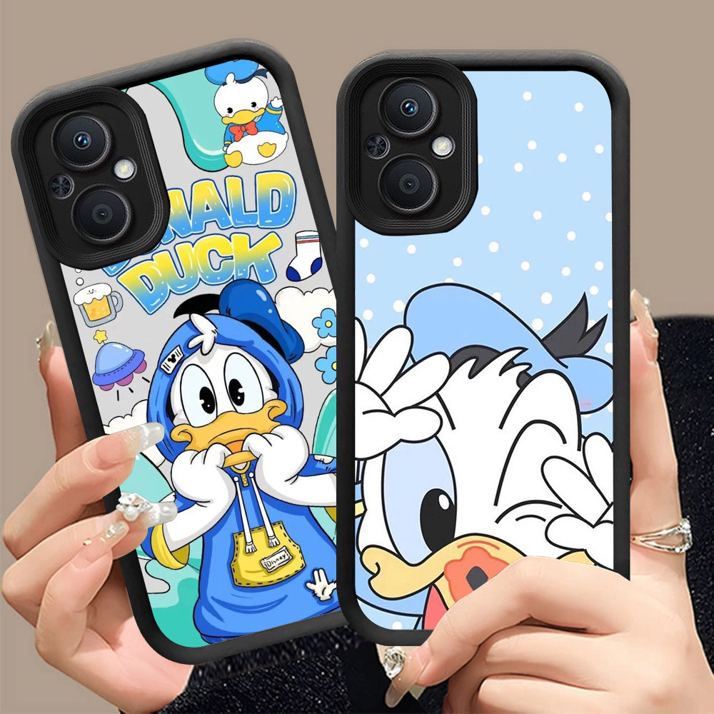 Q-13 Donald Duck ขาวดำเคสโทรศัพท์หรับ OPPO Reno A96 8 8Z A76 7 A36 7Z Lite Pro 5G ปกสีชมพู