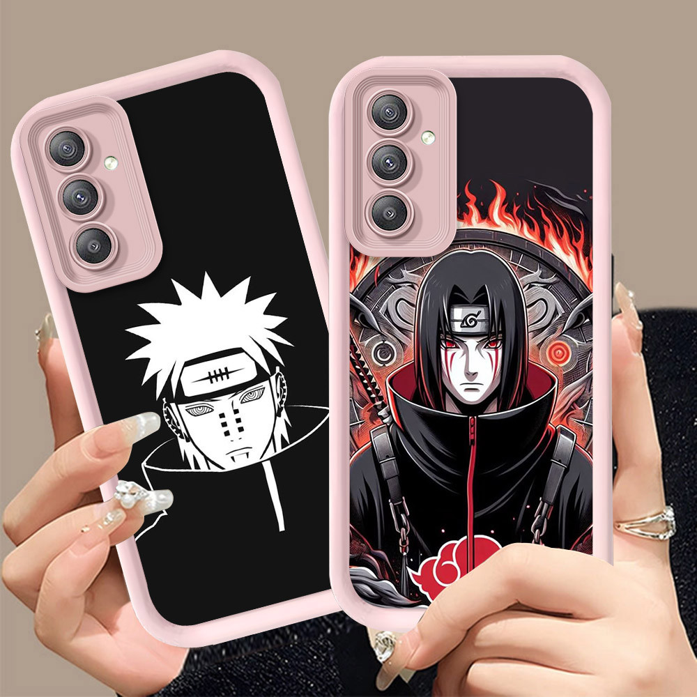 Q-12 Naruto Akatsuki ขาวดำเคสโทรศัพท์หรับ Samsung A54 A56 A36 A37 A55 A35 A16 5G ปกสีชมพู