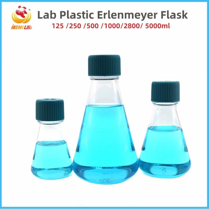 WEIAI Plastic Erlenmeyer Flask 125 /250 /500ml Plastic Cell Culture Flask Chemistry Lab Supplies Wi
