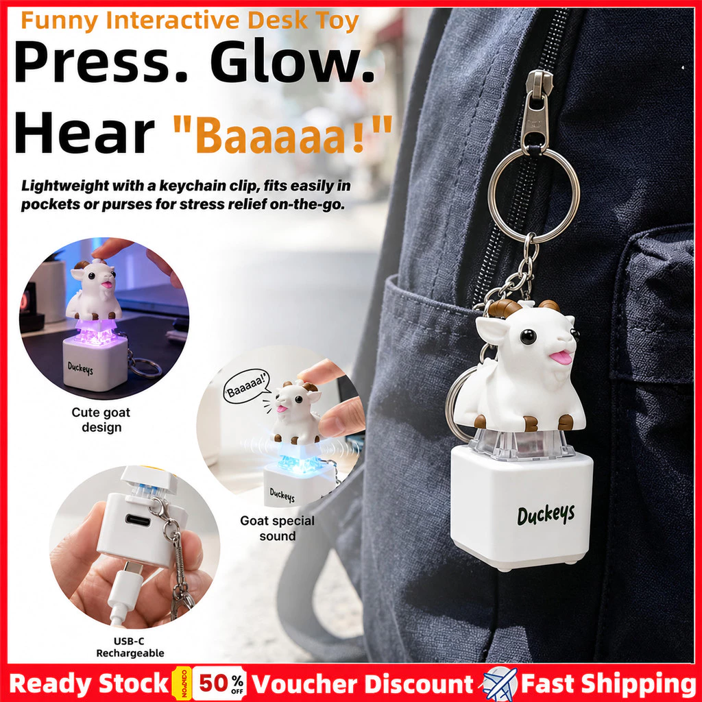 3PCS ตลกแพะน้อย Baaa พวงกุญแจเสียง Type-C ชาร์จความเครียดบรรเทาเรืองแสงของเล่นน่ารักกระเป๋าจี้เดสก์ท็อปตกแต่งของขวัญแปลกใหม่