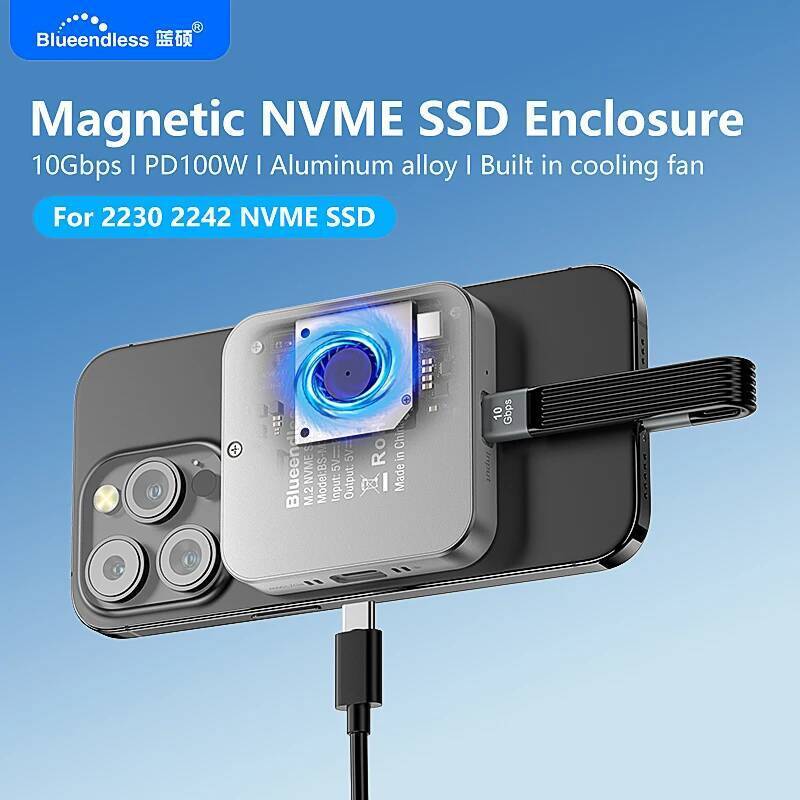 ใหม่ Blueendless แม่เหล็ก M2 2230 2242 NVMe SSD Enclosure พัดลม 100W PD ชาร์จประเภท C NVMe PCIE SSD 