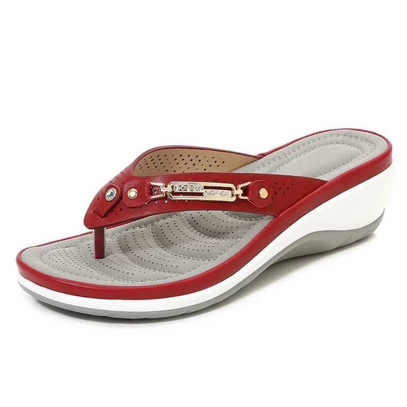 Metal Button Slides Slipper Beach Dance Non-slip Casual Wedge Shoes Female Summer Slippers Sandals