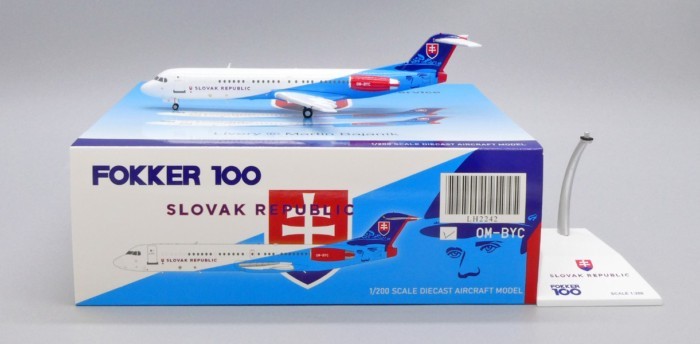 พร้อมสต็อก JC Wings 1: 200 FK-100 Slovakia เครื่องพิเศษของรัฐบาล Fokker 100 OM-BYC Out of Print Car 