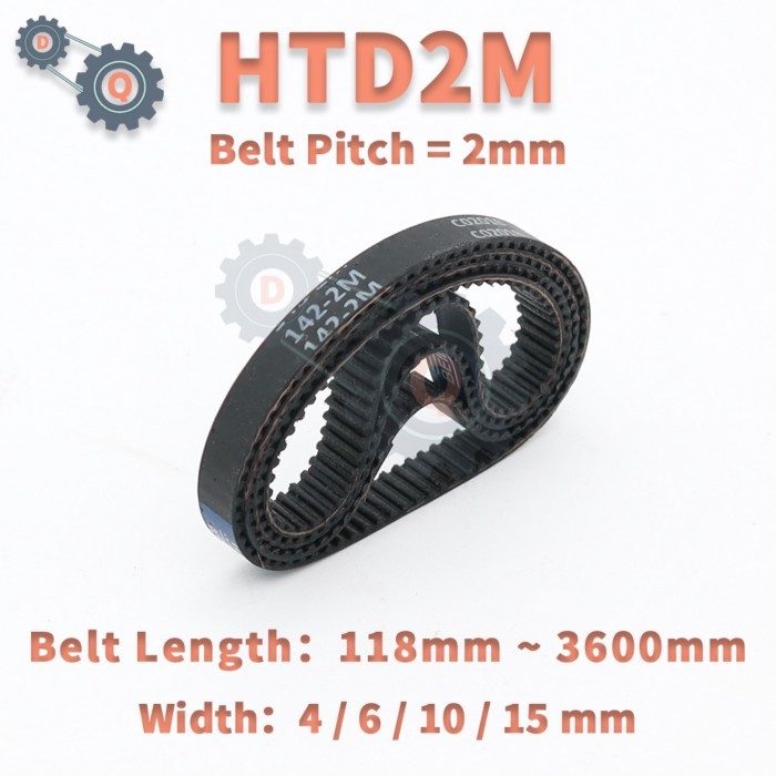 HTD2M Belt Length 118mm to 3600mm HTD2M Timing Belt Width 4mm 6mm 10mm 15mm Belt 2M Rubber Belt 2GT
