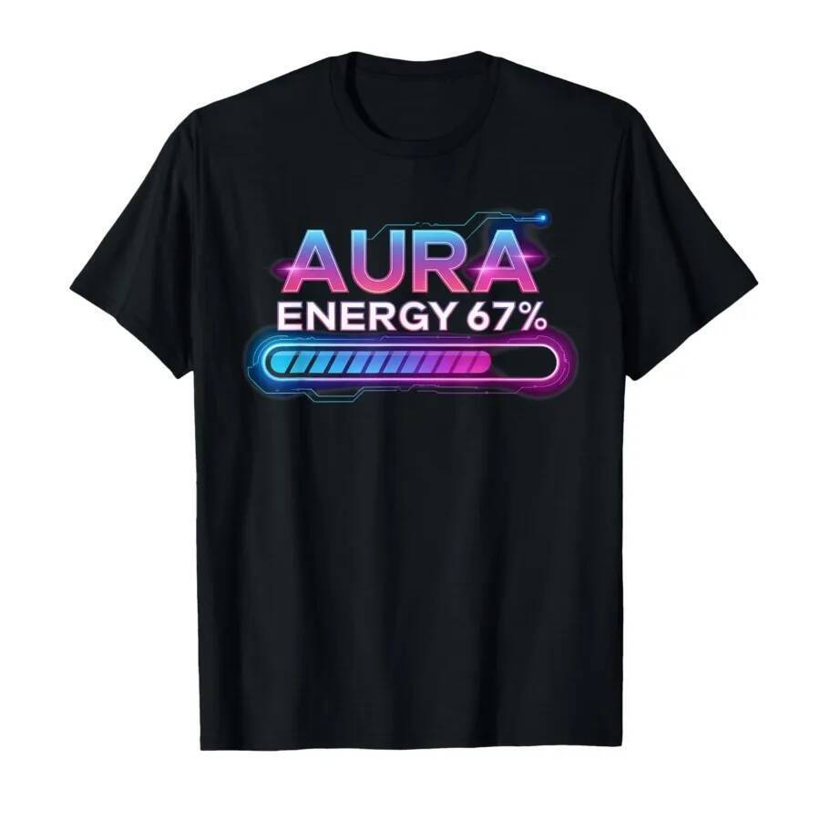 Aura Energy 67 Meme Funny Gen Alpha Slang Retro T-shirt For Men Women 100% Cotton T Shirts Short Sle