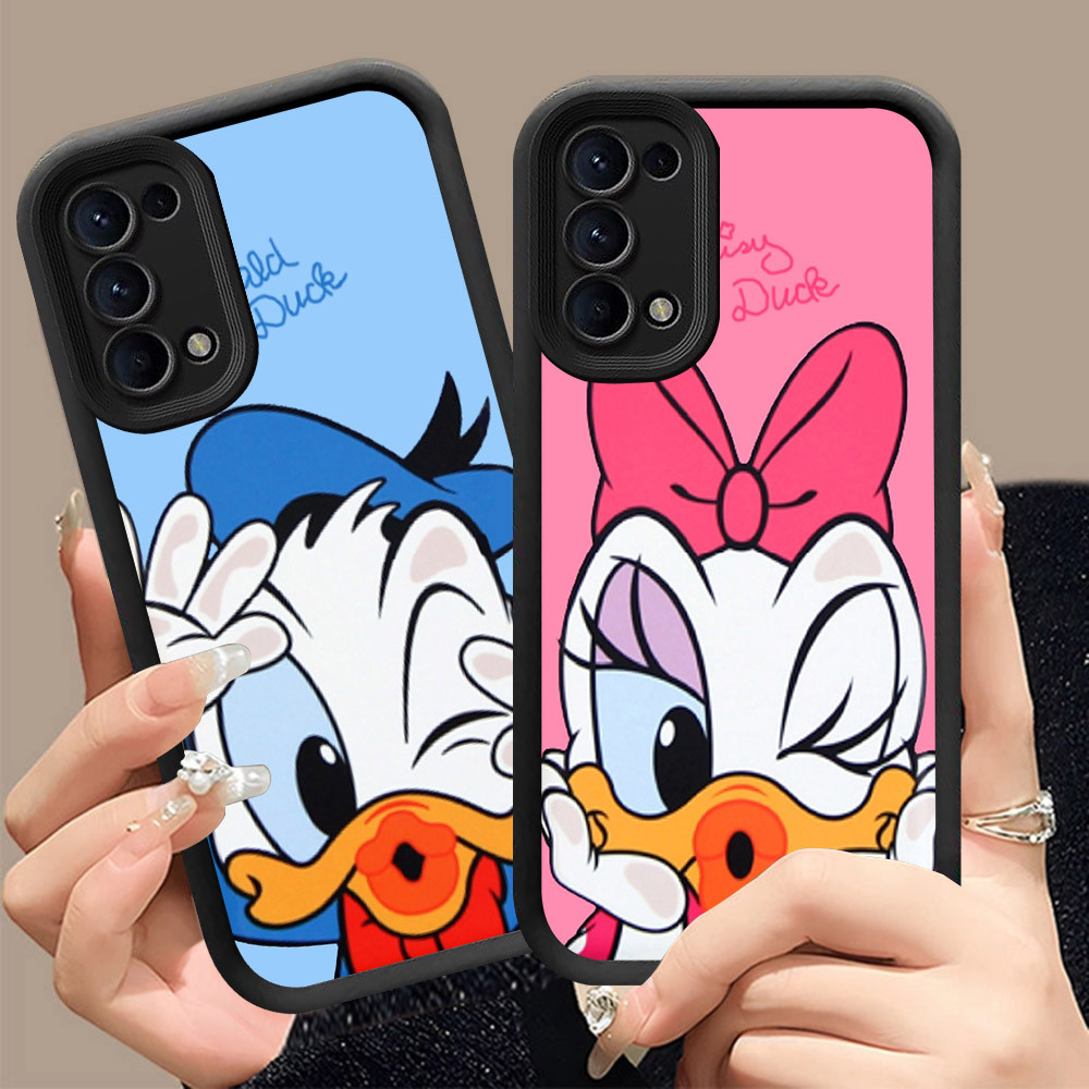 Q-34 Donald Duck ขาวดำเคสโทรศัพท์หรับ OPPO Reno 5F 5 4F Iite 4 5Z Lite 5G ปกสีชมพู
