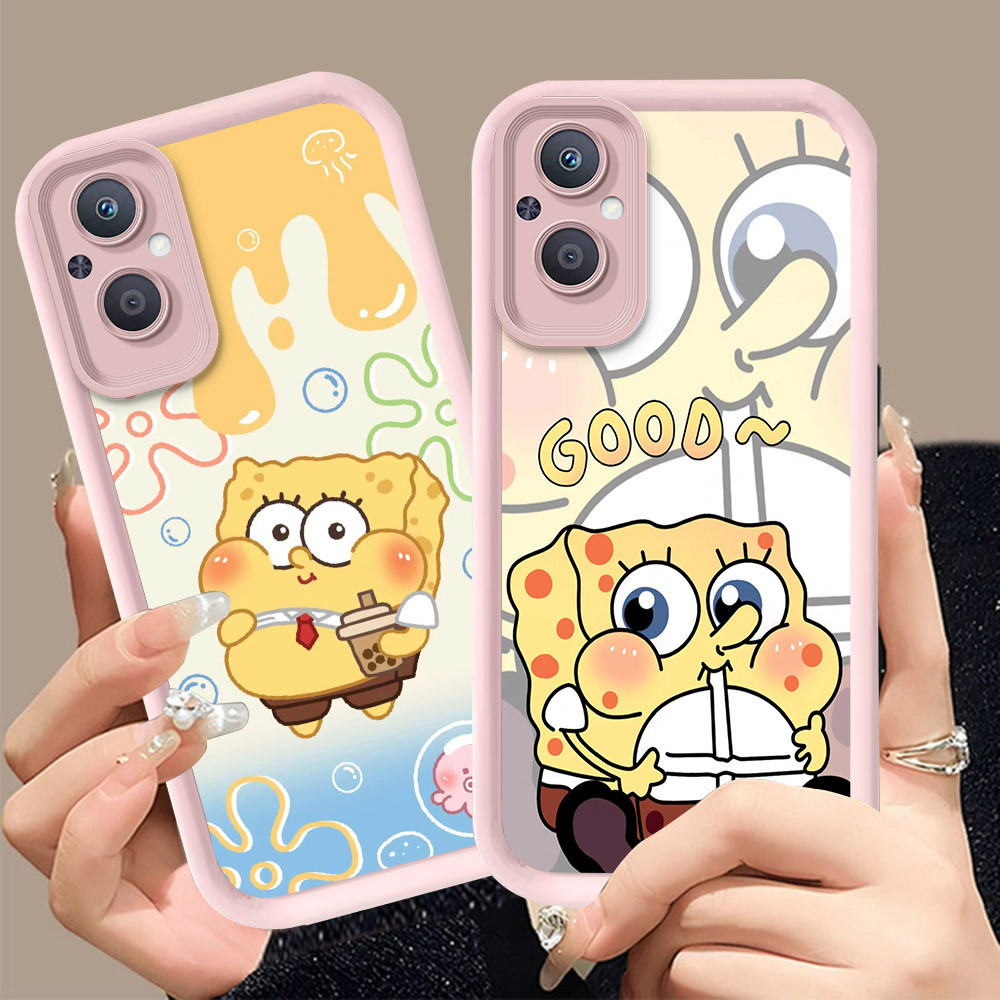 Q-7 SpongeBob ขาวดำเคสโทรศัพท์หรับ OPPO Reno A96 8 8Z A76 7 A36 7Z Lite Pro 5G ปกสีชมพู