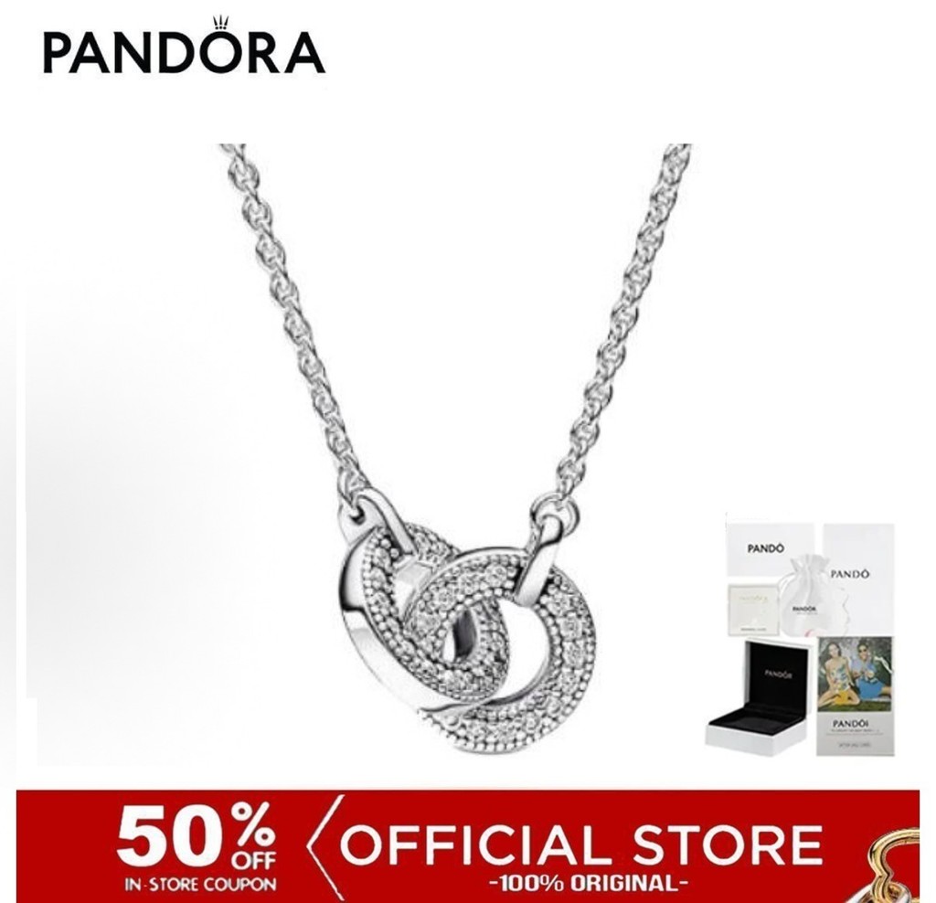 (ของแท้100%) Pandora Intertwined Circle Sterling Silver Collier With Clear Cubic Zirconia