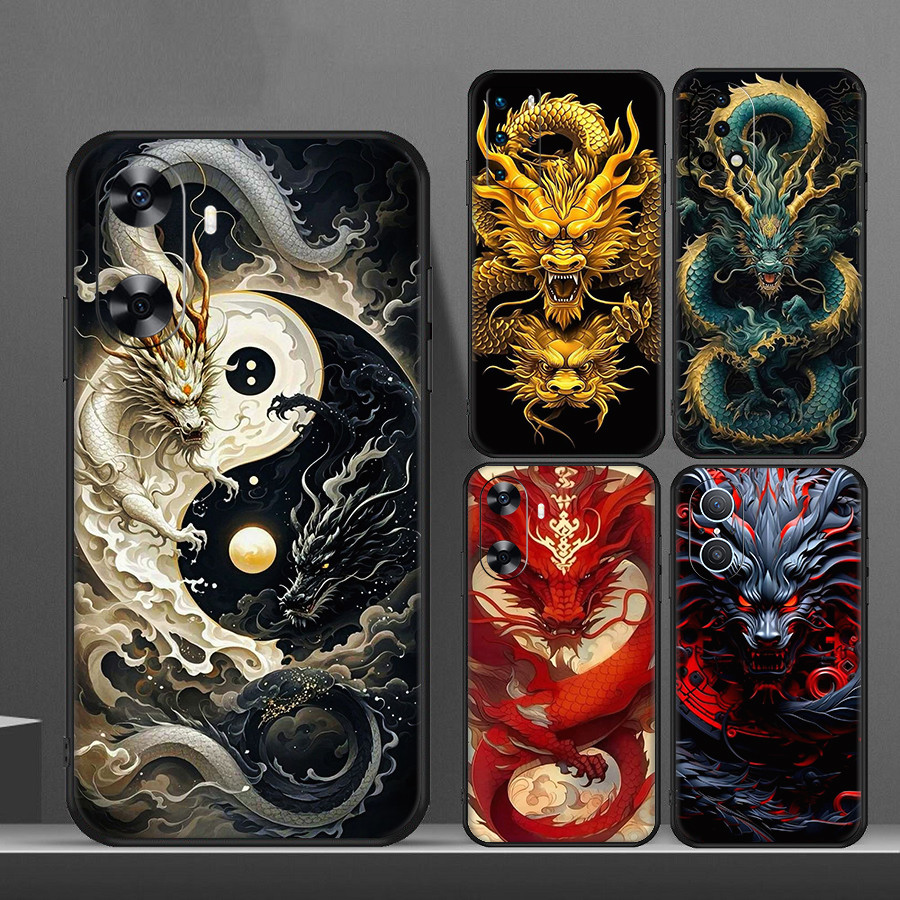 สําหรับ Huawei Nova 2i 2 Lite 3 3i 4E 5i 5T 7 10 SE 8i Y61 มังกรจีน 8Y14 นุ่มสีดํา TPU เคสโทรศัพท์