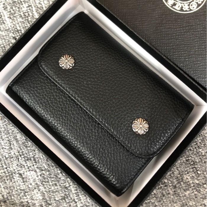 Chrome Hearts Cross Cow Leather Chrome กระเป๋ารถกระบะของแท้กระเป๋าสตางค์แฟชั่นอินเทรนด์ Unisex หรูหร