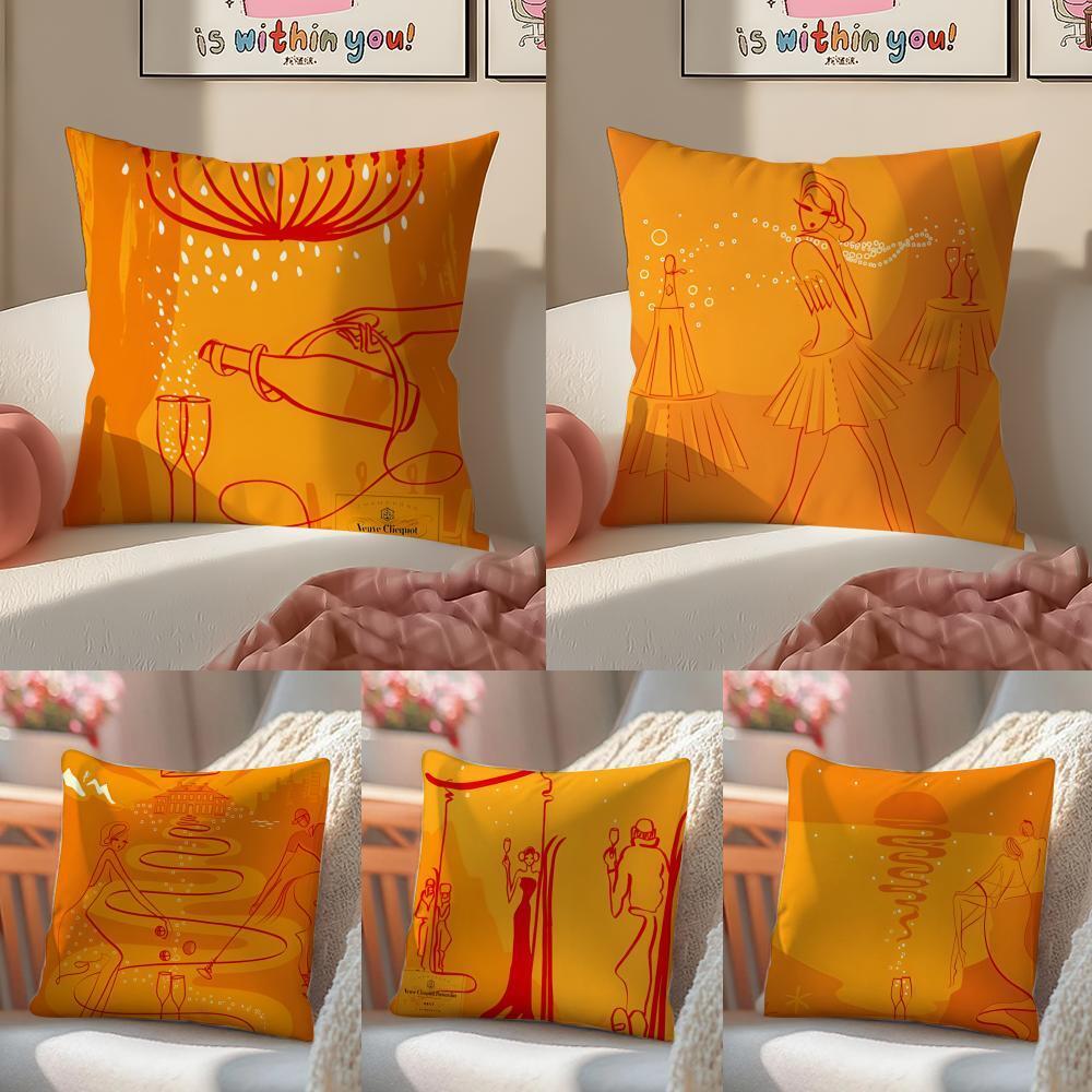 หรูหราคลาสสิกยี่ห้อ V-Veuve Clicquot ปลอกหมอนอิงปลอกหมอนสั้น Plush ที่มองไม่เห็นซิปโซฟาเบาะรองนั่ง