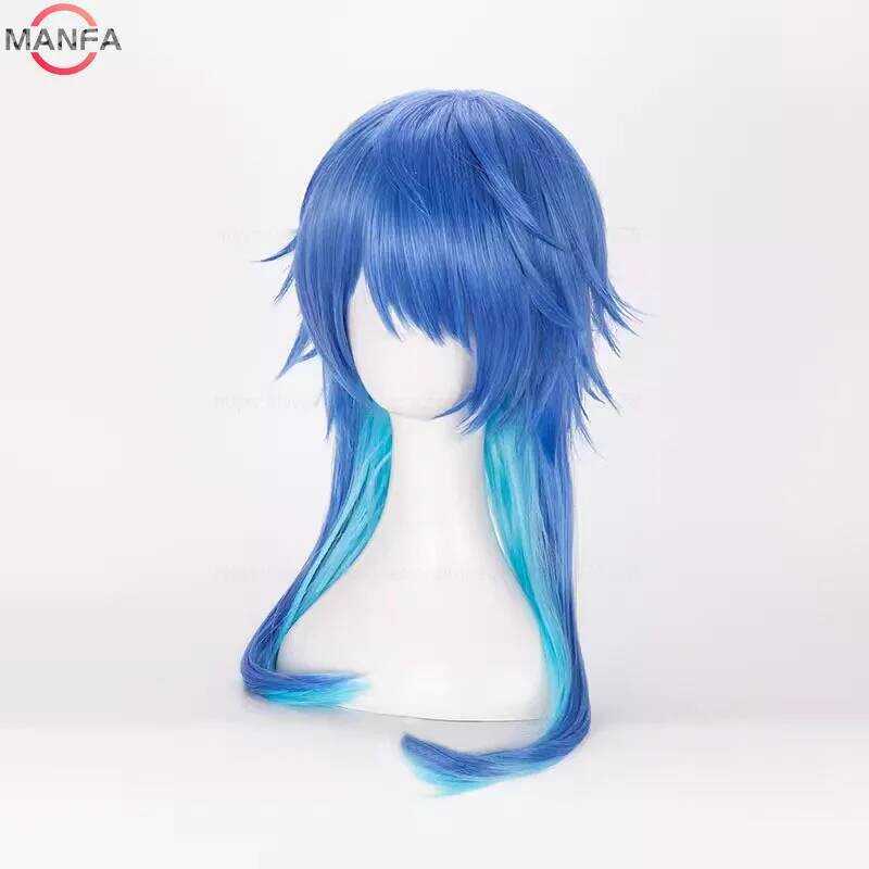 ▥ Dramatical Murder DMMD Seragaki Aoba คอสเพลย์วิกผมสีฟ้าสังเคราะห์ทนความร้อนผมวิกผม + หมวกวิกผ