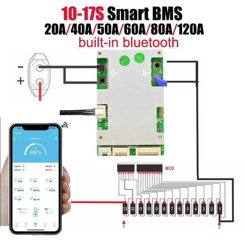 JBD สมาร์ท BMS 16s lifepo4 20A 40A 50A 60A 80A 100A 120A Bms 13s 48v แบตเตอรี่ลิเธียม Balance Protec