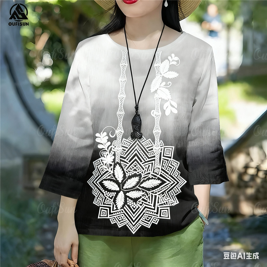 เสื้อยืดสีดำผู้หญิง สไตล์หรูกะทันหัน สบายและอ่อนนุ่ม - รูปที่ 6