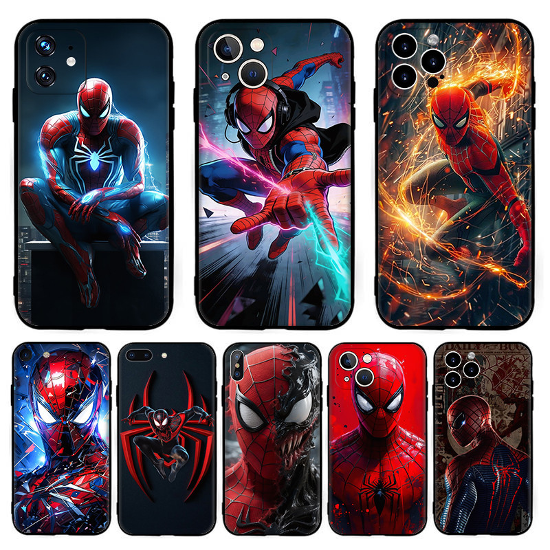 สําหรับ iPhone 11 12 13 Pro Max Mini KY94 อะนิเมะ Spider Man ปลอก 7Y4 สีดํา TPU ซิลิโคนอ่อนนุ่มเคสโท