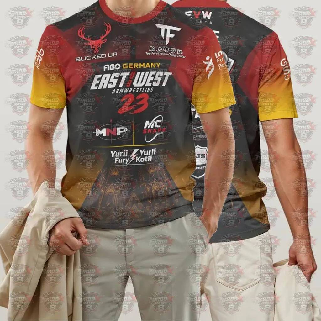 East Vs West Series 23 Armwrestling เสื้อยืดแฟน Breathable 2026 เสื้อกีฬาผู้ชาย Breathable Quick Dry