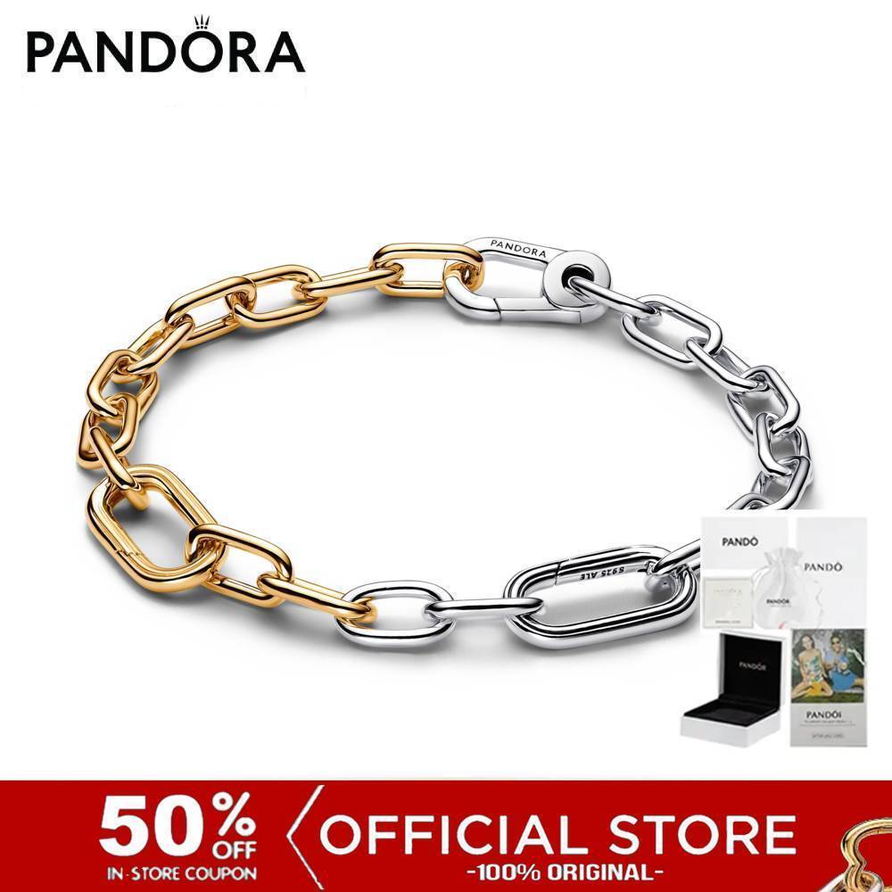 (ของแท้100%) Pandora Sterling Silver And 14k Gold-plated Link Bracelet