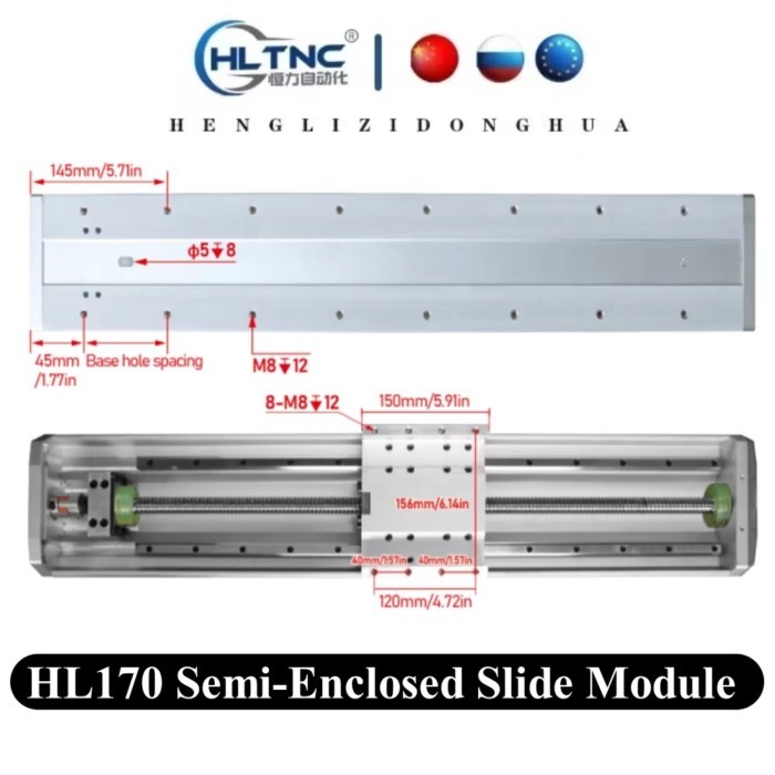 HLTNC HL170 Semi-Enclosed Slide Module SFS2005/2010/2020 Ball Screw + HGR15 Dual Guide 170mm Width