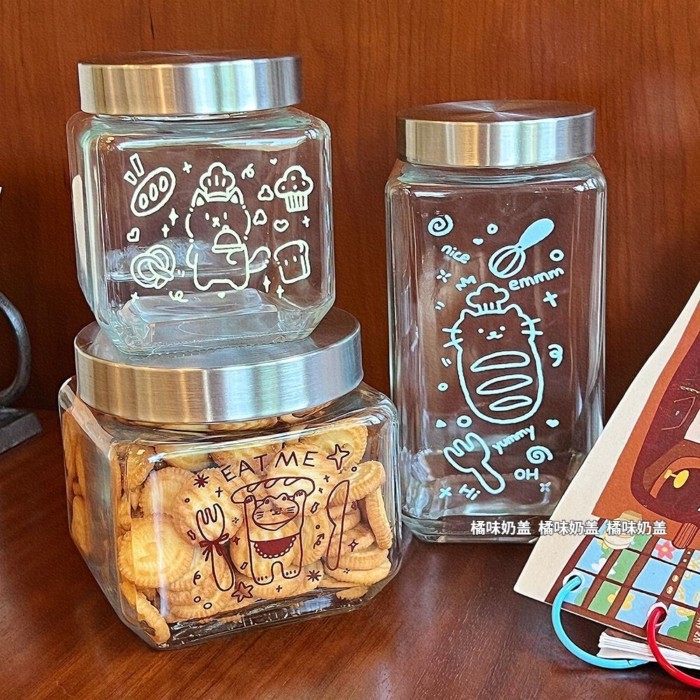 Graffiti Glass Sealed Jar Square Multigrain Storage Jar Storage
