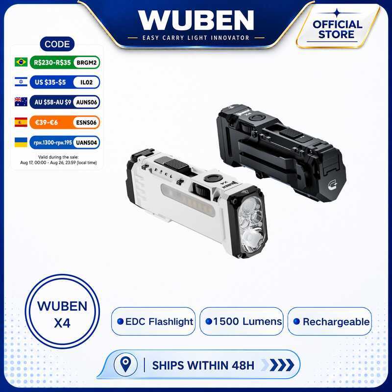 WUBEN X4 EDC ไฟ RGB แบน, ไฟฉายขนาดเล็ก 1500 ลูเมนพร้อมสวิตช์ยุทธวิธีและแม่เหล็ก, กระเป๋าพกพา IP68