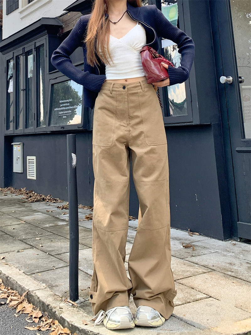 95454 Khaki All-Match Casual Straight Pants กางเกง