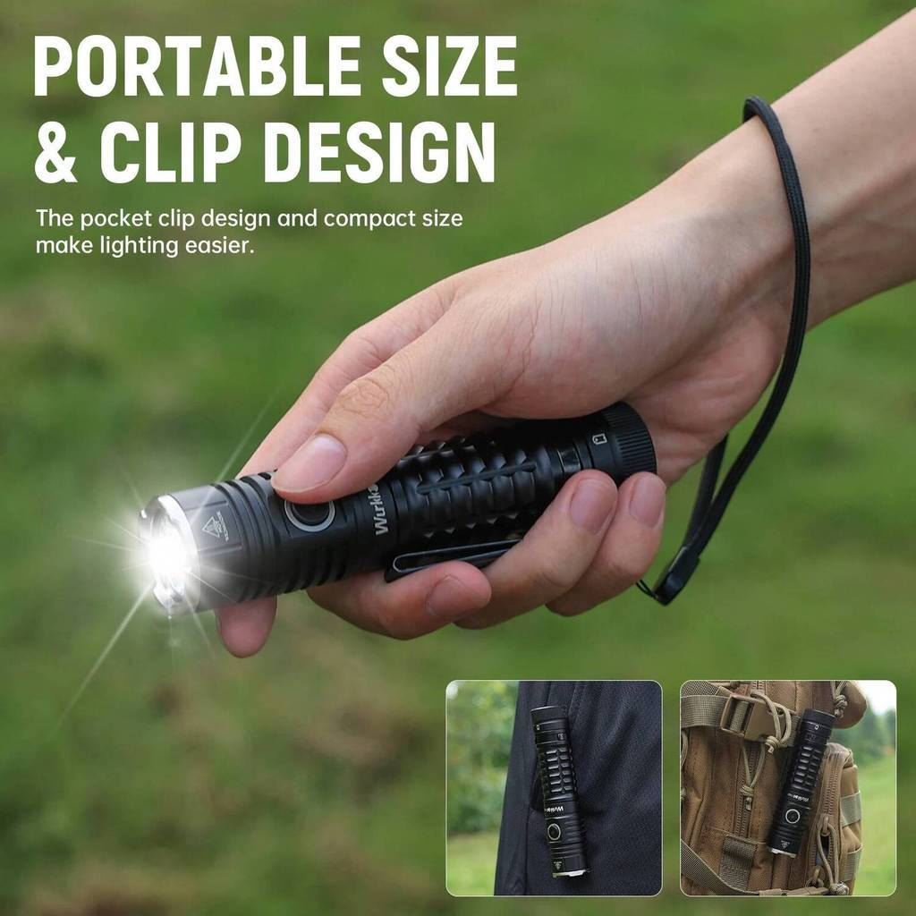 Wurkkos TS22 ไฟฉาย LED สีเขียว 21700mAh 4500LM - ไฟฉายมีระบบแม่เหล็กและชาร์จได้ สำหรับ EDC และแคมปิง