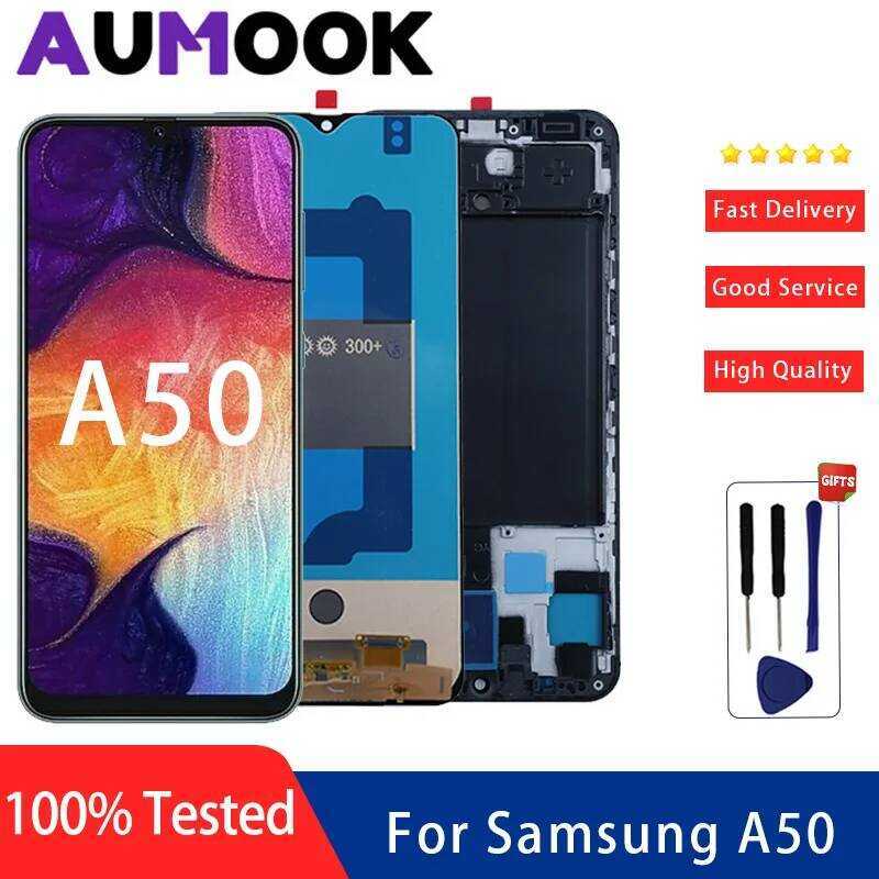หน้าจอแสดงผล A50 พร้อมกรอบสำหรับ Samsung A50 A505 A505F A505FN A505GN A505FM จอ LCD พร้อมชุดหน้าจอสั