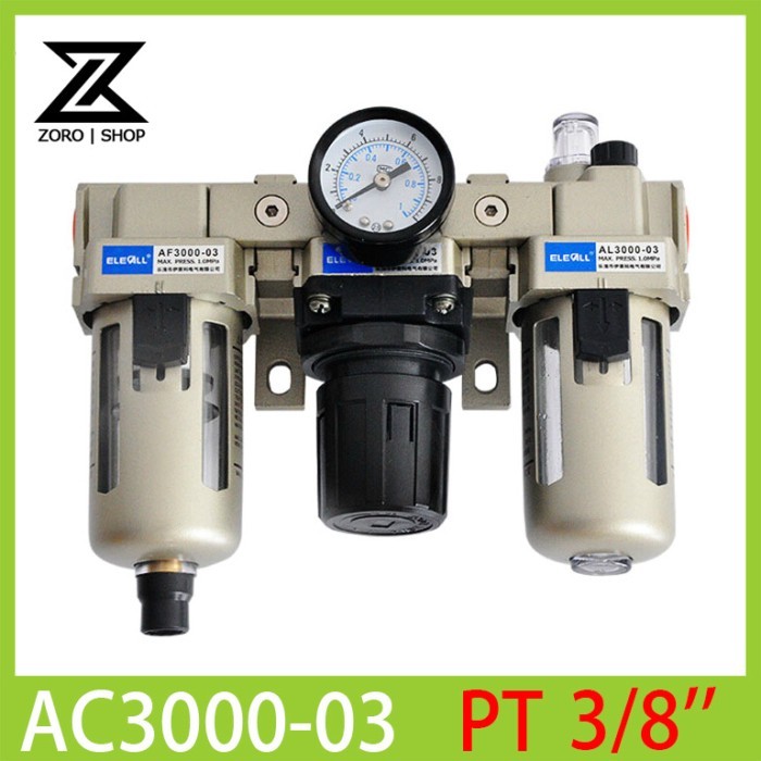 AC3000-03 3/8" Pneumatic FRL Air Filter Regulator Combination AF3000 + AR3000 + AL3000 Source Treat