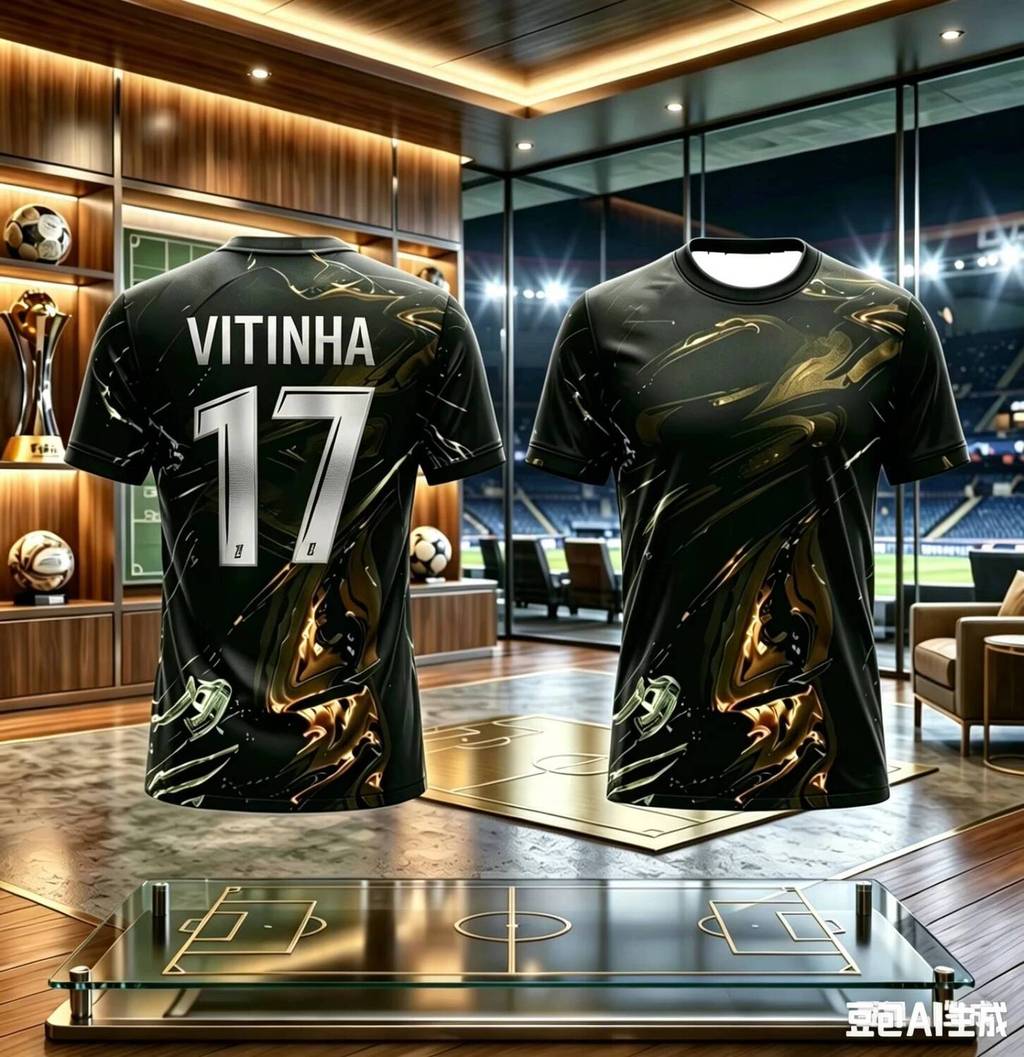 KIDS PSG FOOTBALL T-SHIRT SOCCER JERSEY BLACK GOLD LIQUID PRINT BREATHABLE QUICK DRY TRAINING TEE FA