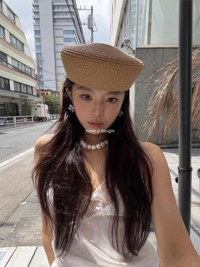 มี u desgin เกาหลี Retro ฟาง Beret ผู้หญิงวันหยุดหมวกฟาง Face-ดูจิตรกรน้อยหมวกแฟชั่นอินเทรนด์หมวกด้านบน